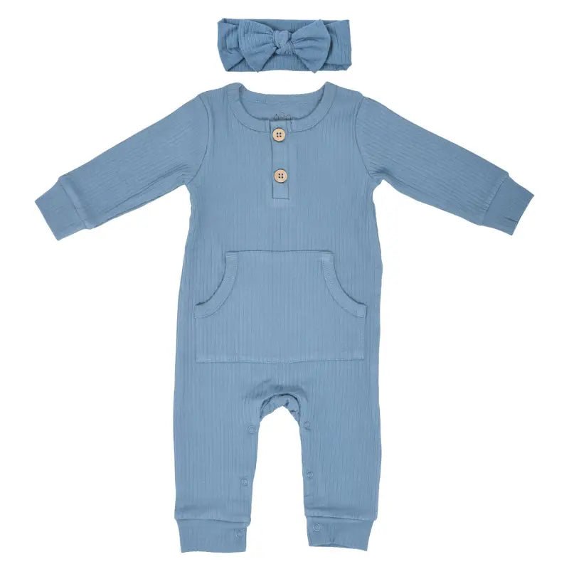 Storm Blue Baby Ribbed Playsuit with pockets by Three Little Tots - Toddler Pajamas