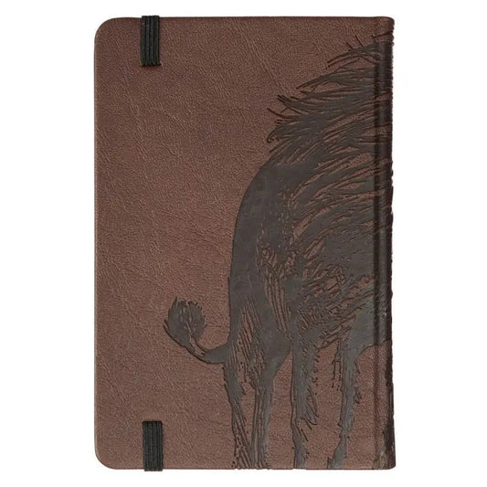 Strength and Defense Lion Walnut-Brown Faux Leather Hardcover Pocket Notebook with Elastic Band Closure - Exodus 15:2