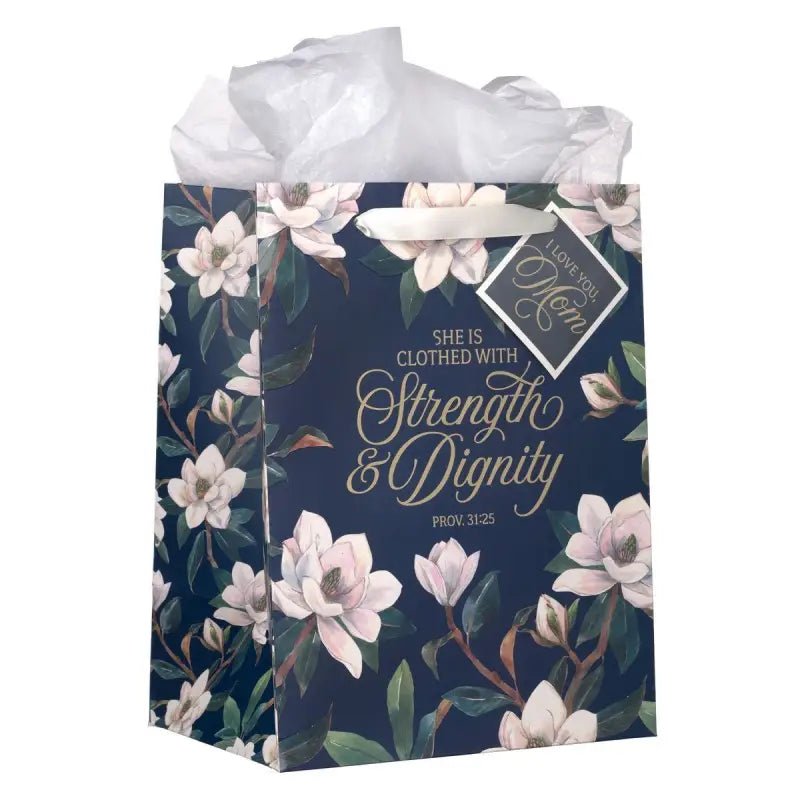 Strength and Dignity Blush Magnolia Large Portrait Gift Bag - Proverbs 31:25 - Gift Bags