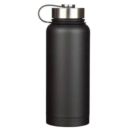 Strong and Courageous Black Stainless Steel Water Bottle - Joshua 1:9 - Water Bottles