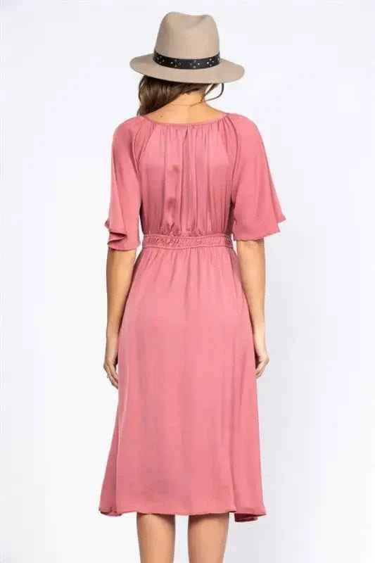 Stylish Wholesale Rosewood Midi Dress with Flowing Fit