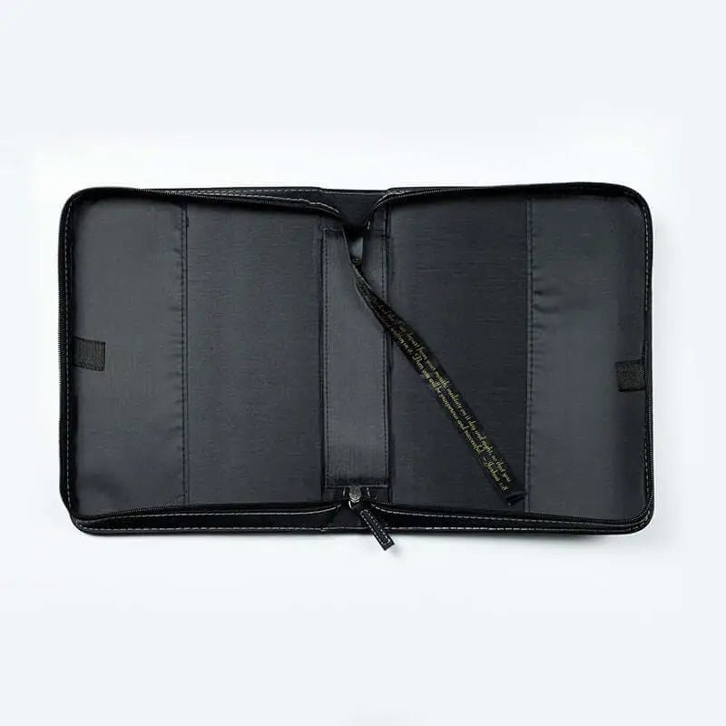 Take Delight in the Lord Bible Cover - Large (9’’ X 6.25’’ X 1.25’’) - Bible Covers open black zippered portfolio