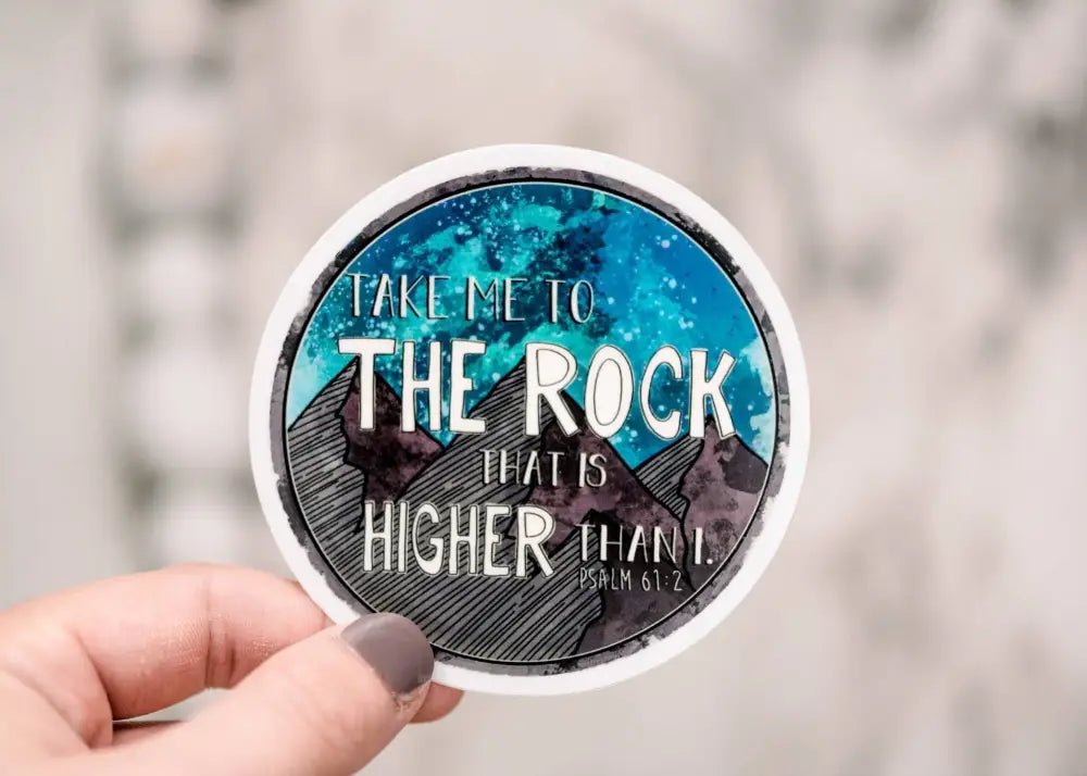 Take Me To The Rock Christian Vinyl Sticker 3x3 in. - Stickers round sticker mountain sky design