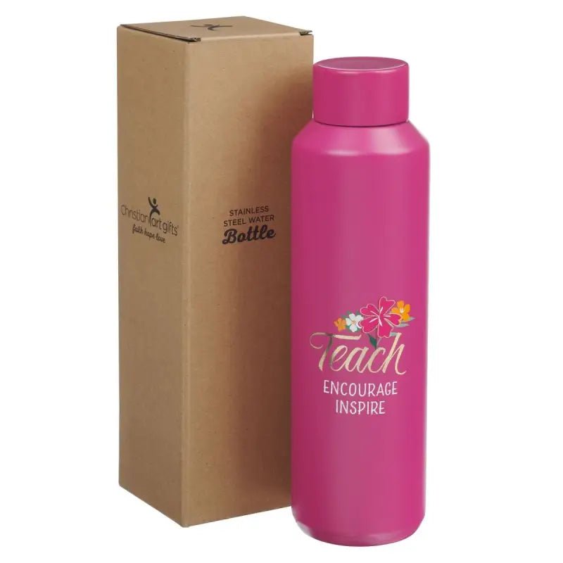 Teach Encourage Inspire Fuchsia Pink Stainless Steel Water Bottle - Water Bottles