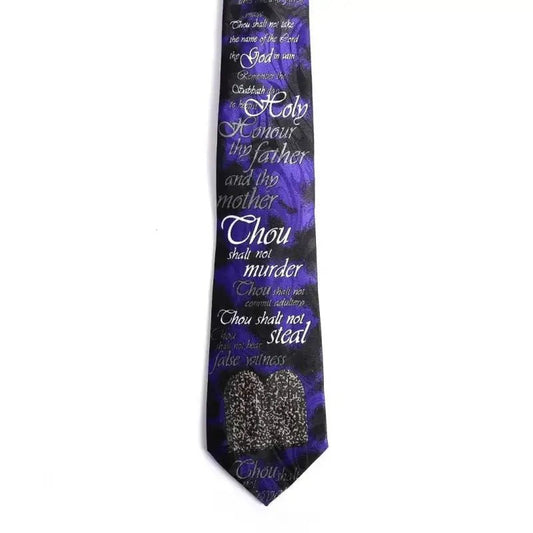 Ten Commandments Men’s Blue Christian Tie – Handprinted Faith-Inspired Accessory - Neckties