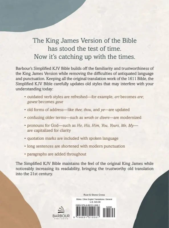 The Barbour Simplified KJV Large Print Bible - Rust & Stone Cross Design - Bibles