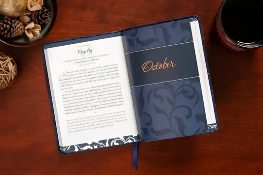 The Divine Romance Devotional - Devotionals open blue white journal