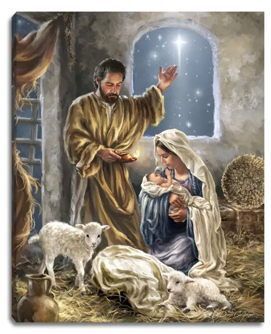 The King is Born Fiber Optic Canvas - Shelf & Wall Art nativity scene mary joseph baby