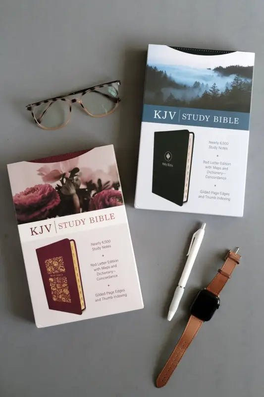 The KJV Study Bible Indexed (Crimson Bouquet) - Bibles two kjv study bibles glasses