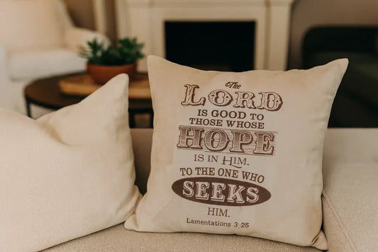 The Lord is Good Eco-Leather Leather Scripture Pillow - Lamentations 3:25 - Throw Pillows decorative throw pillow