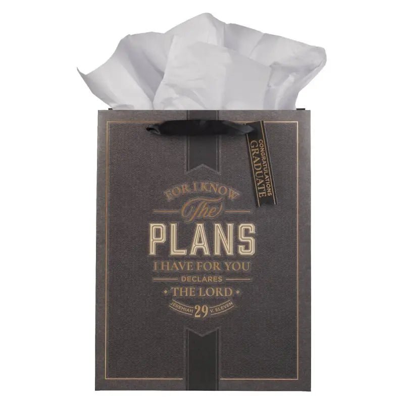 The Plans Charcoal and Gold Large Portrait Gift Bag - Jeremiah 29:11 - Gift Bags