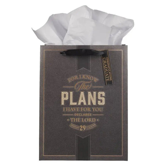 The Plans Charcoal and Gold Large Portrait Gift Bag - Jeremiah 29:11 - Gift Bags
