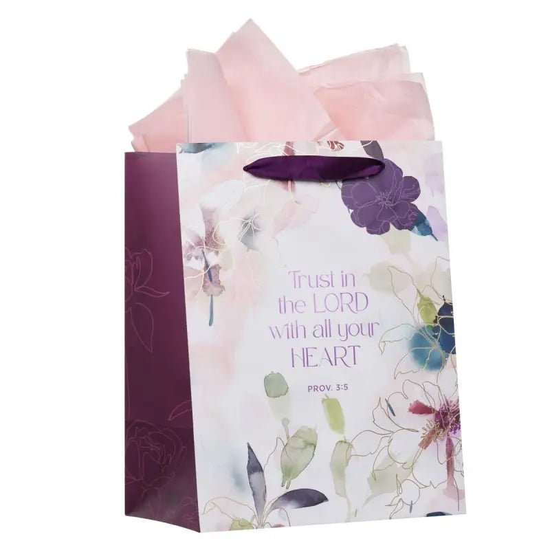 Trust in the Lord Purple Bloom Large Portrait Gift Bag - Proverbs 3:5 - Gift Bags