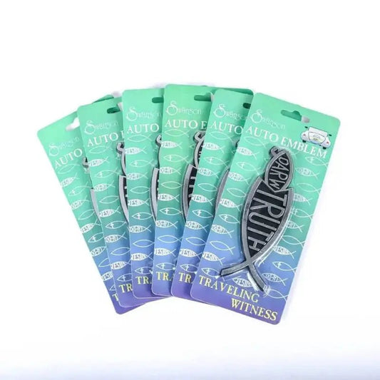 Truth Fish Eats Darwin Silver Auto Emblem – Christian Car Decal for Faith Display - Vehicle Magnets