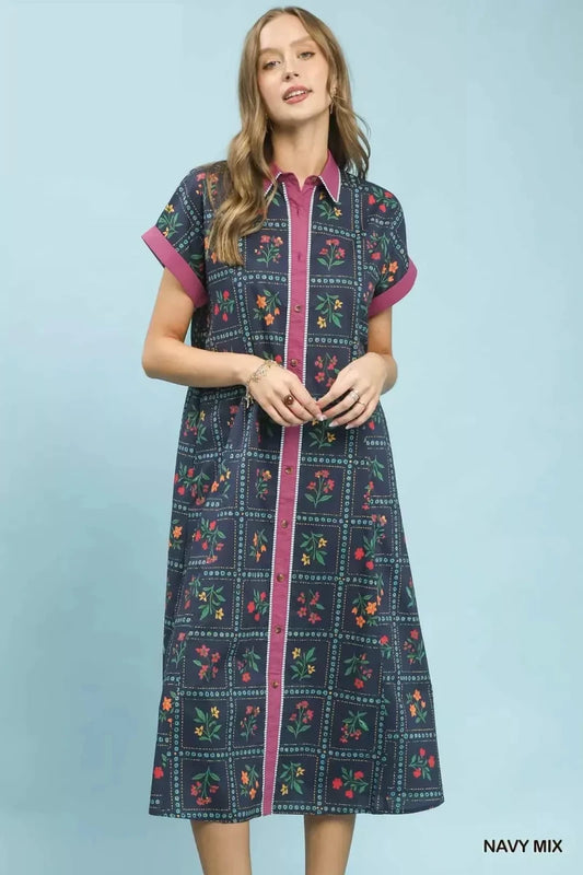 Umgee Mix Floral Button - Front Midi Dress | Dresses | 2
