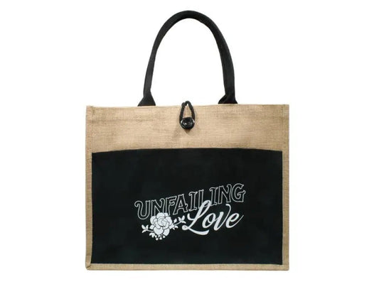 Unfailing Love Jute Tote Bag - Purses jute tote bag black pocket