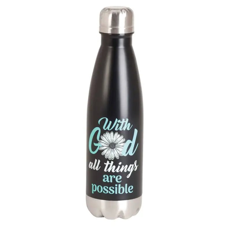 Water Bottle With God All Black 17 oz - Water Bottles black water bottle inspirational text