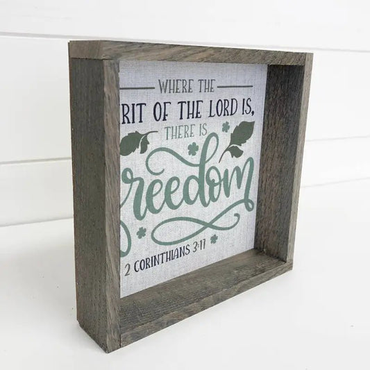 Where The Spirit of the Lord Freedom Wall Art - Scripture - 6x6’’ Mini Canvas Art with Wood Box Frame - Shelf & Wall Art