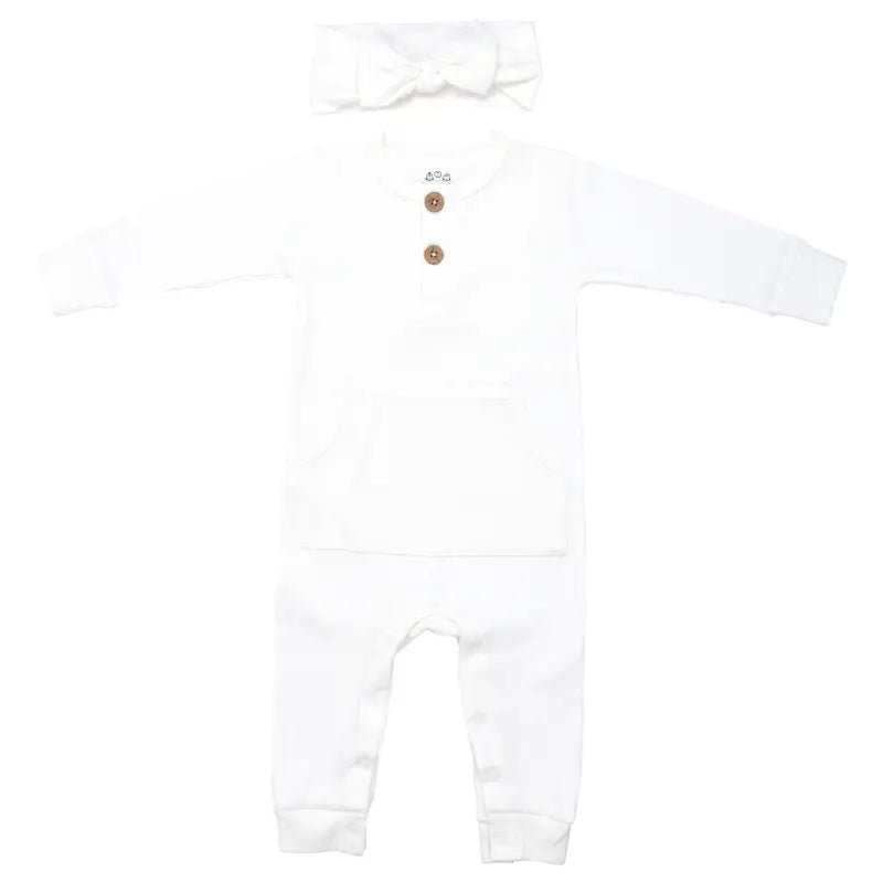 White Baby Ribbed Playsuit with pockets by Three Little Tots - Toddler Pajamas