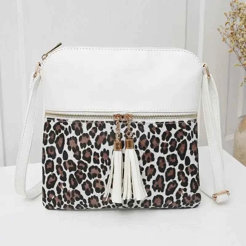 Women’s White and Leopard Crossbody Purse