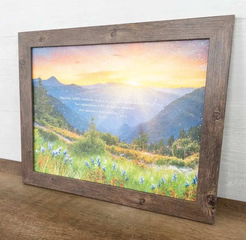 Your Love Reaches The Heavens Christian Art Sign - 13x16’’ with 1’’ frame - Shelf & Wall Art