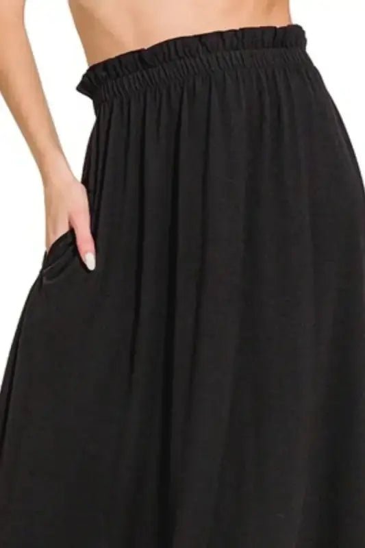 Zenana Paperbag Waist Midi Skirt With Pockets - Skirts