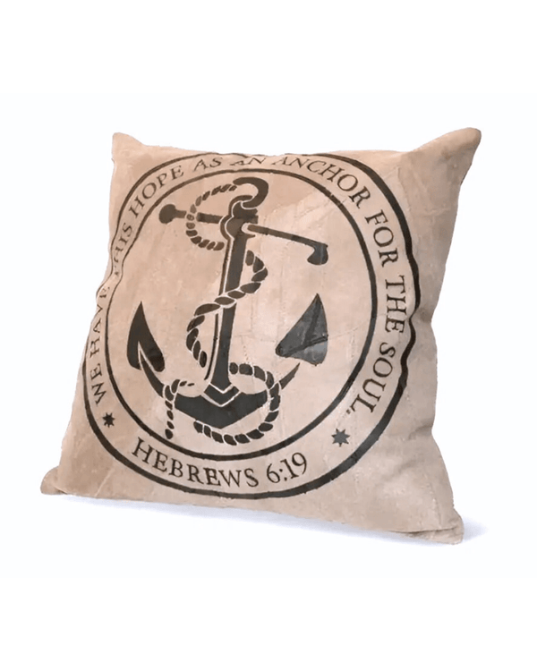 Hope Anchor Recycled Leather Pillow | Throw Pillows | 1