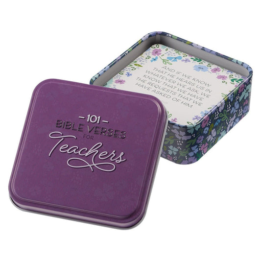 101 Bible Verses For Teachers Purple Scripture Cards in a Tin | Box of Blessings | 2