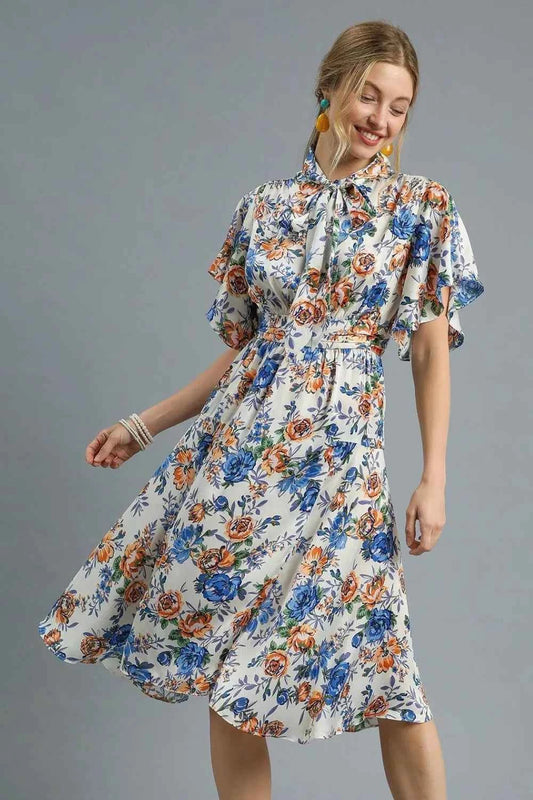 Umgee Floral Print Flutter Sleeve Dress