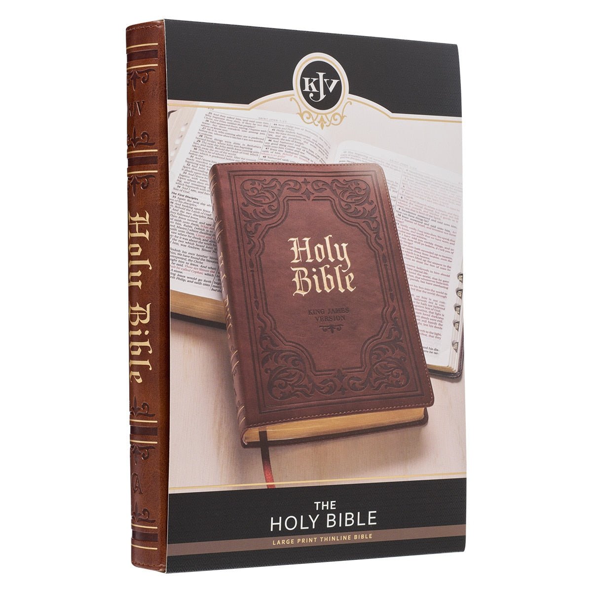 Antiqued Brown Faux Leather Large Print Thinline King James Version Bible with Thumb Index | Bibles | 10
