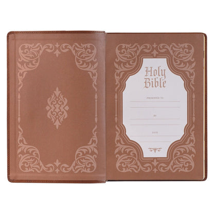Antiqued Brown Faux Leather Large Print Thinline King James Version Bible with Thumb Index | Bibles | 4