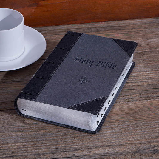 Black and Gray Two - tone Faux Leather Giant Print Standard - size King James Version Bible with Thumb Index | Bibles | 1