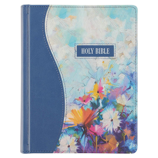 Blue Floral Faux Leather Hardcover King James Version Note - taking Bible | Bibles | 2