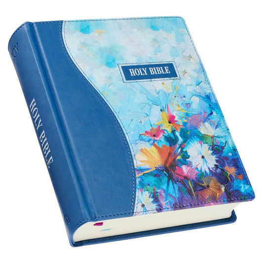 Blue Floral Faux Leather Hardcover King James Version Note - taking Bible | Bibles | 1