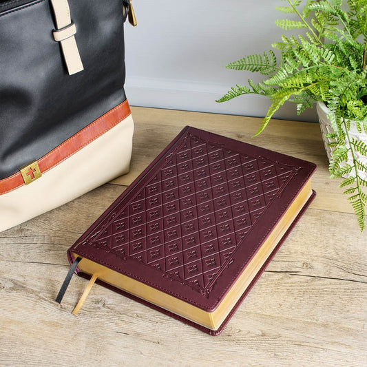 Burgundy Diamond Grid Faux Leather Hardcover Large Print King James Version Note - taking Bible | Bibles | 1