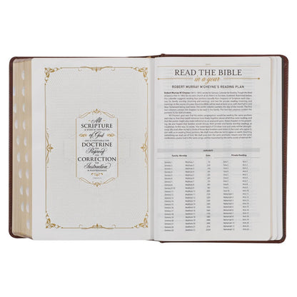 Toffee and Burgundy Faux Leather Hardcover King James Version Study Bible with Thumb Index | Bibles | 9