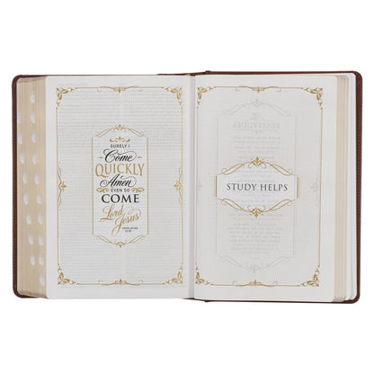 Toffee and Burgundy Faux Leather Hardcover King James Version Study Bible with Thumb Index | Bibles | 13