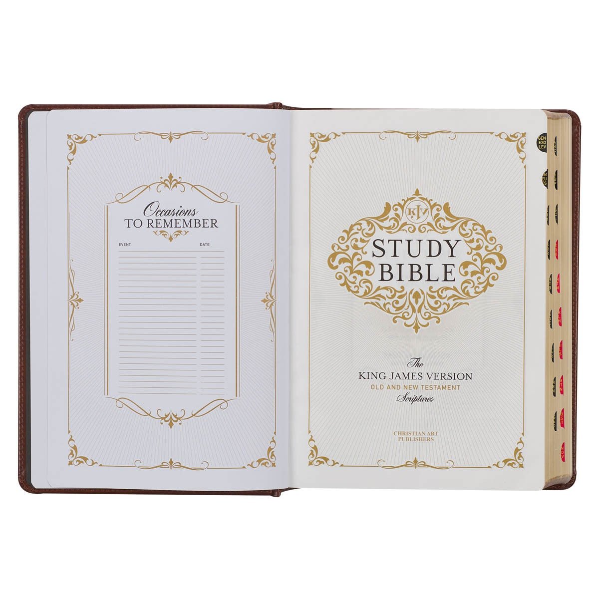 Toffee and Burgundy Faux Leather Hardcover King James Version Study Bible with Thumb Index | Bibles | 15