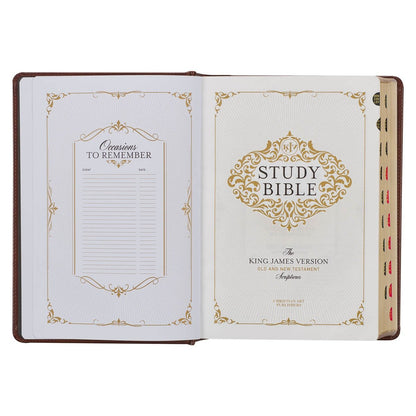 Toffee and Burgundy Faux Leather Hardcover King James Version Study Bible with Thumb Index | Bibles | 15