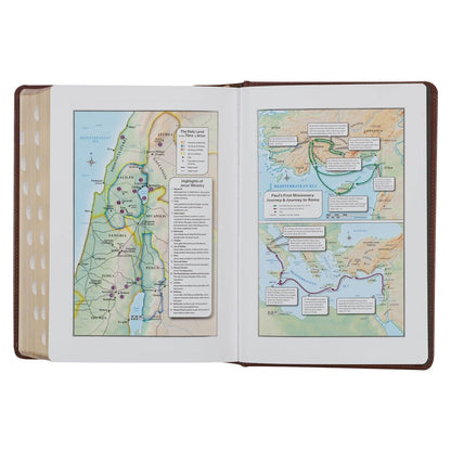 Toffee and Burgundy Faux Leather Hardcover King James Version Study Bible with Thumb Index | Bibles | 5