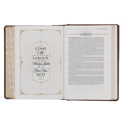 Toffee and Burgundy Faux Leather Hardcover King James Version Study Bible with Thumb Index | Bibles | 6