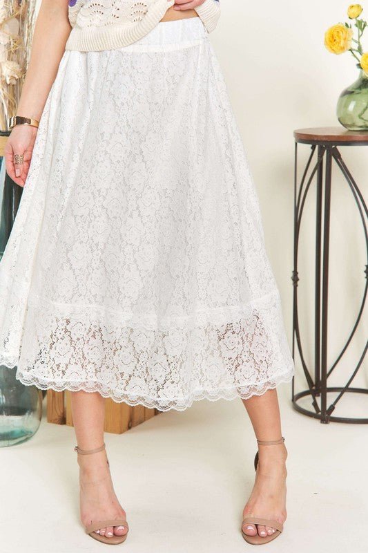 ADORA Elastic Waist Lace Midi Skirt | Skirts | 1