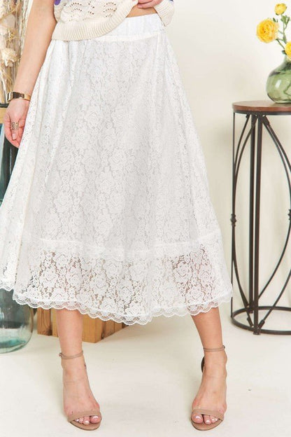 ADORA Elastic Waist Lace Midi Skirt | Skirts | 1