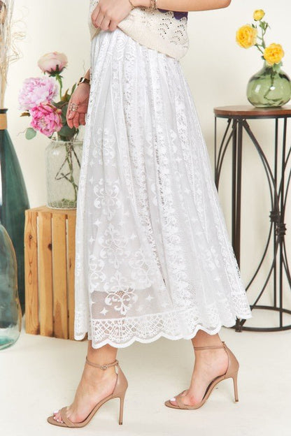 ADORA Elastic Waist Lace Midi Skirt | Skirts | 3