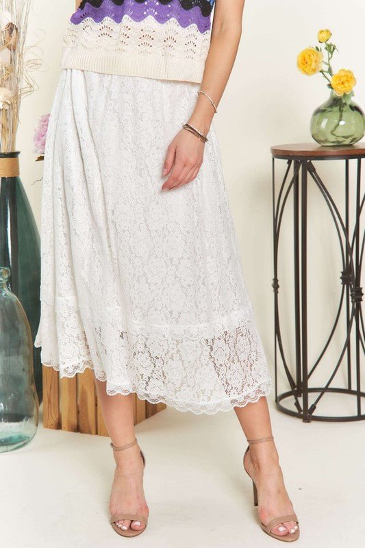 ADORA Elastic Waist Lace Midi Skirt | Skirts | 2