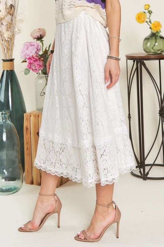 ADORA Elastic Waist Lace Midi Skirt | Skirts | 3