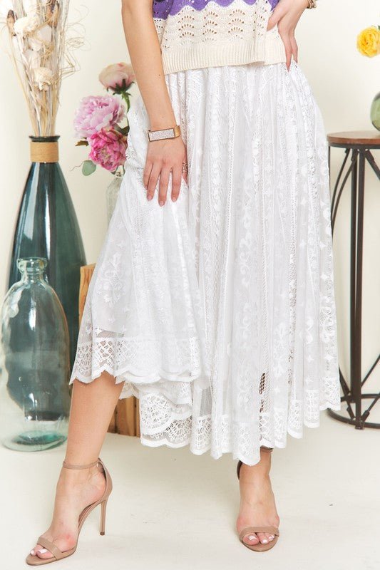 ADORA Elastic Waist Lace Midi Skirt | Skirts | 2