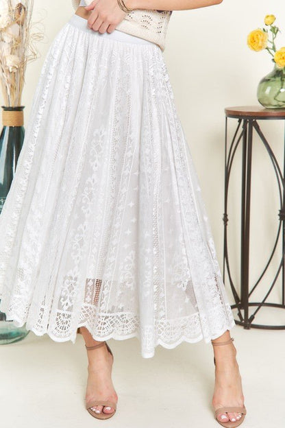 ADORA Elastic Waist Lace Midi Skirt | Skirts | 1