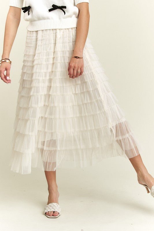 ADORA Elastic Waist Layered Mesh Midi Skirt | Skirts | 1