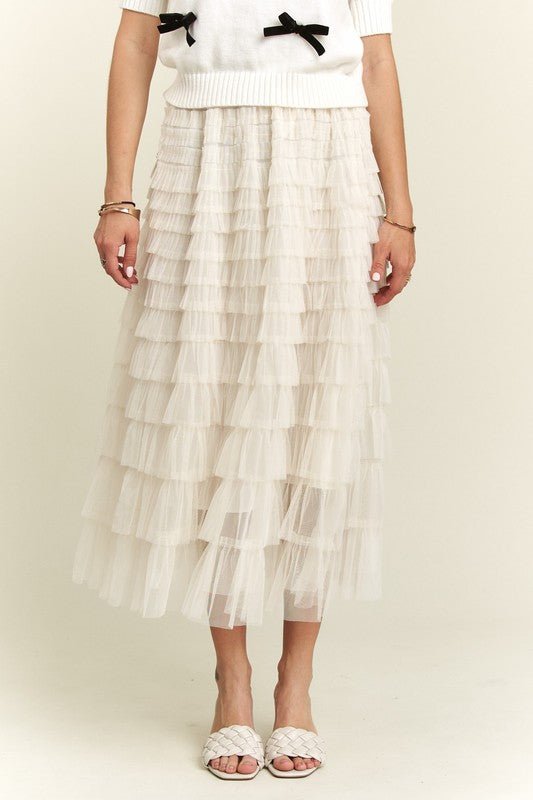 ADORA Elastic Waist Layered Mesh Midi Skirt | Skirts | 2